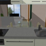 八尾新築一戸建て　キッチンからみたリビング　20121020